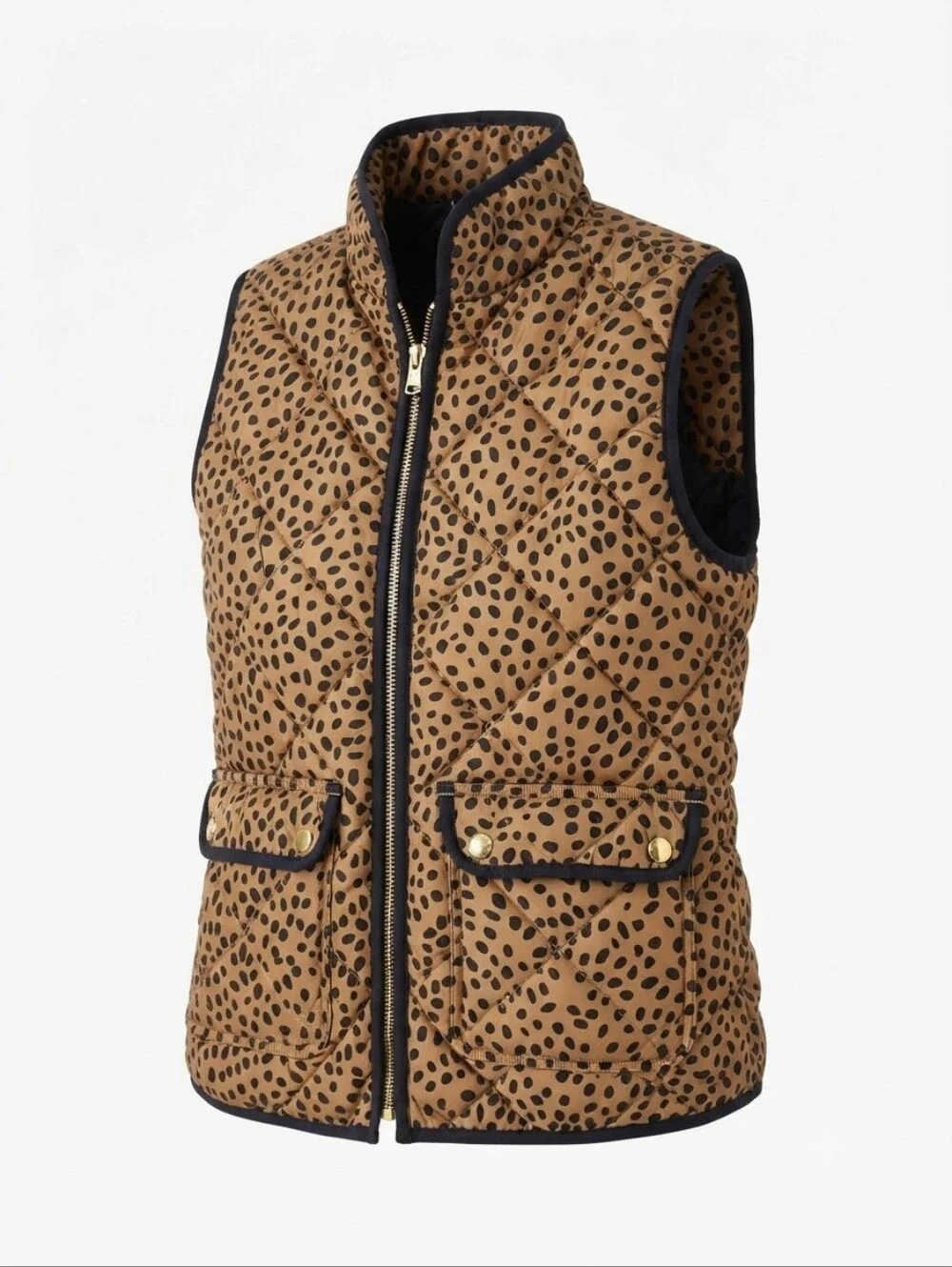 J.Crew Quilted Leopard Print Spotted Zip-Up Vest,Vest (Size S)
